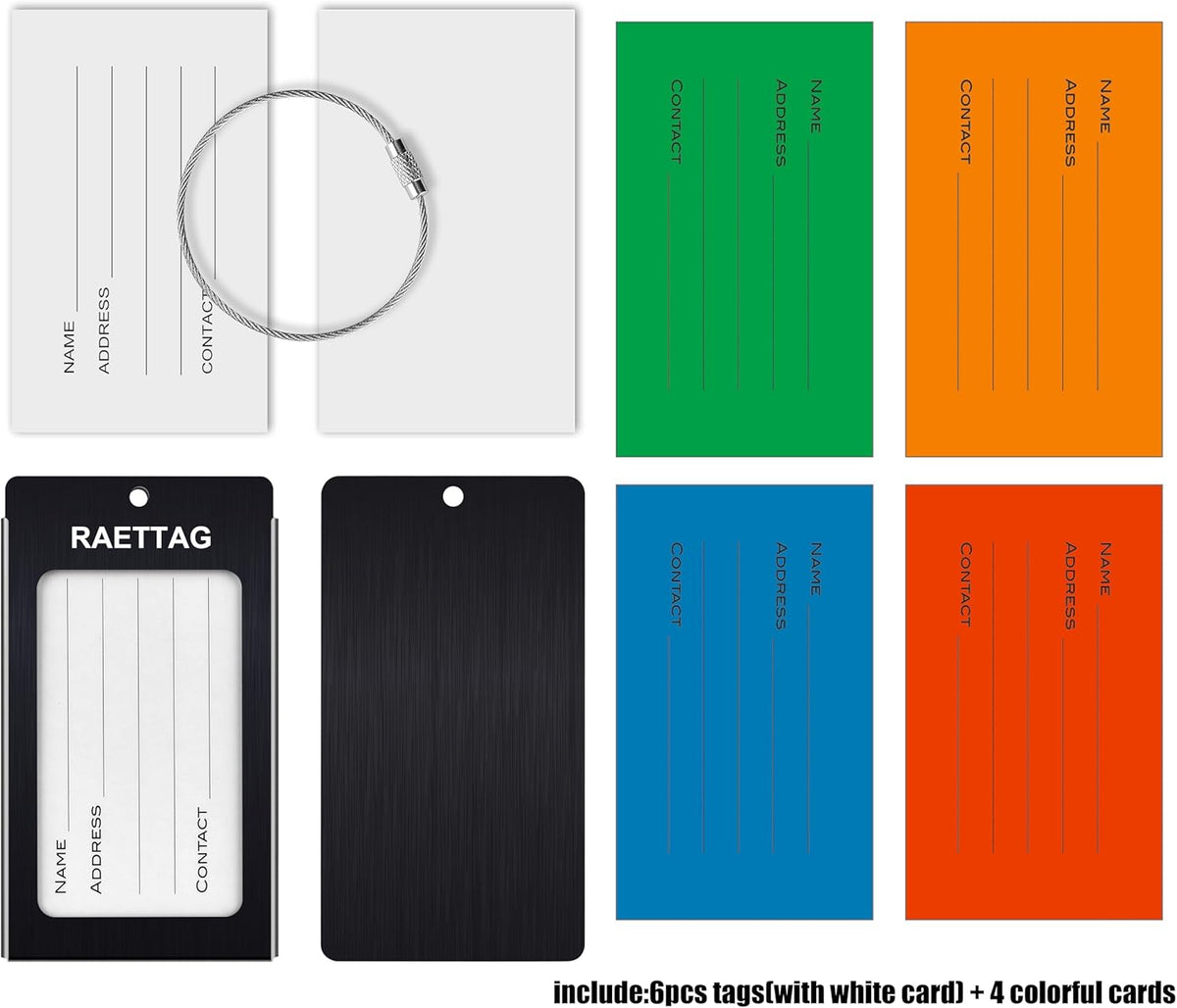 Luggage Tags Metal Suitcase Tags Travel Bag ID Identifier Luggage Tag (Black 6-Pack)