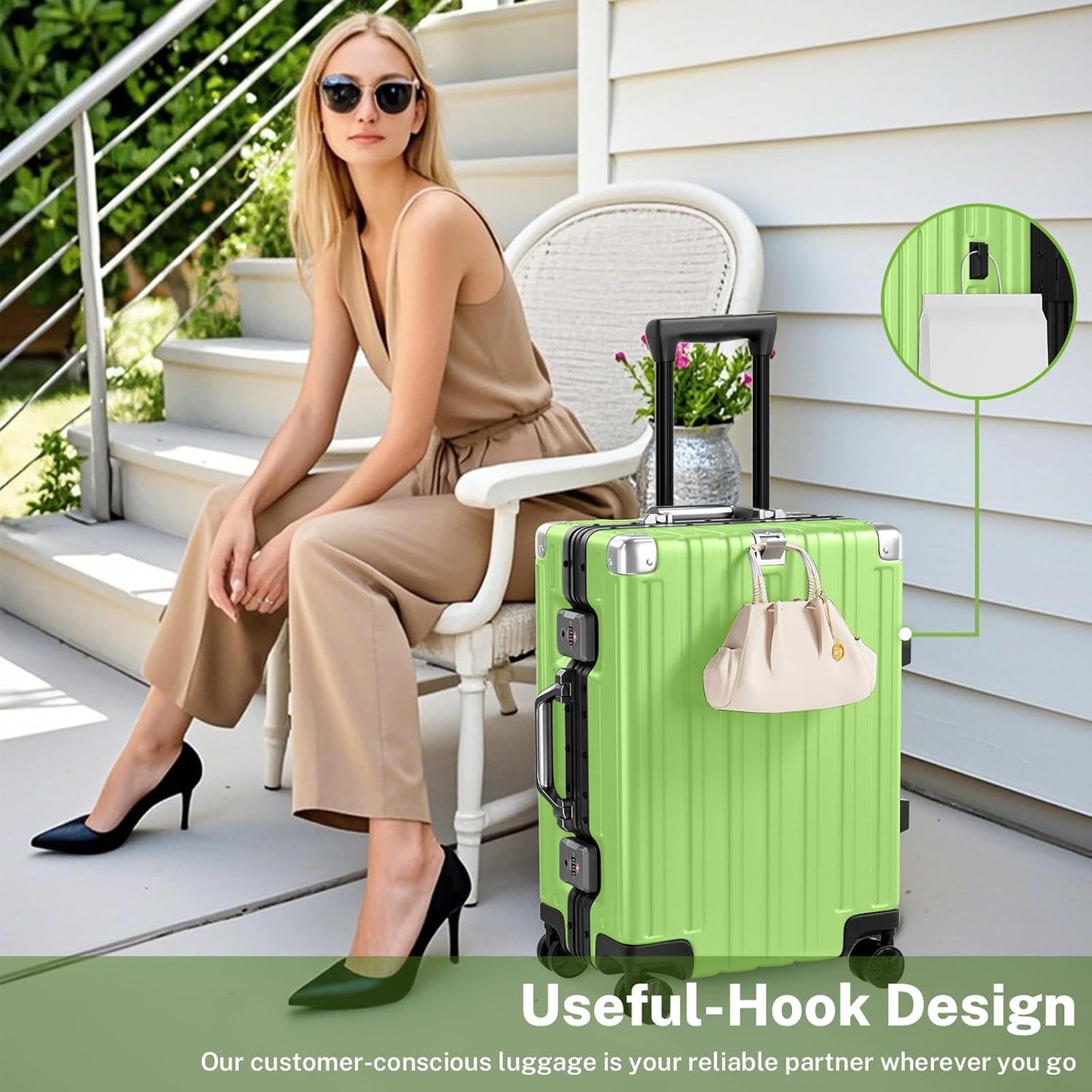 Krute Carry On Luggage 20 inch Aluminum Frame Suitcase with Spinner Wheels No Zipper Hardshell PC+ABS Luggages TSA Lock Zipperless Suitcases