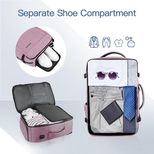 Carry On Backpack, 40-50L Travel Backpack for Men & Women, Expandable Backpack For Airplanes, 17 Inch Laptop Backpack, Luggage Suitcase 40L Daypack Lightweight Business Weekender Bag, Light Pink