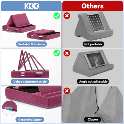 KDD Tablet Pillow Stand, Multi-Angle Viewing Ipad Holder for Lap, Bed and Desk, Foldable Soft Pad Dock with Stylus Mount Compatible with Ipad Pro 12.9, 10.5, 11, Air, Mini, Phones, Books, E-Reader