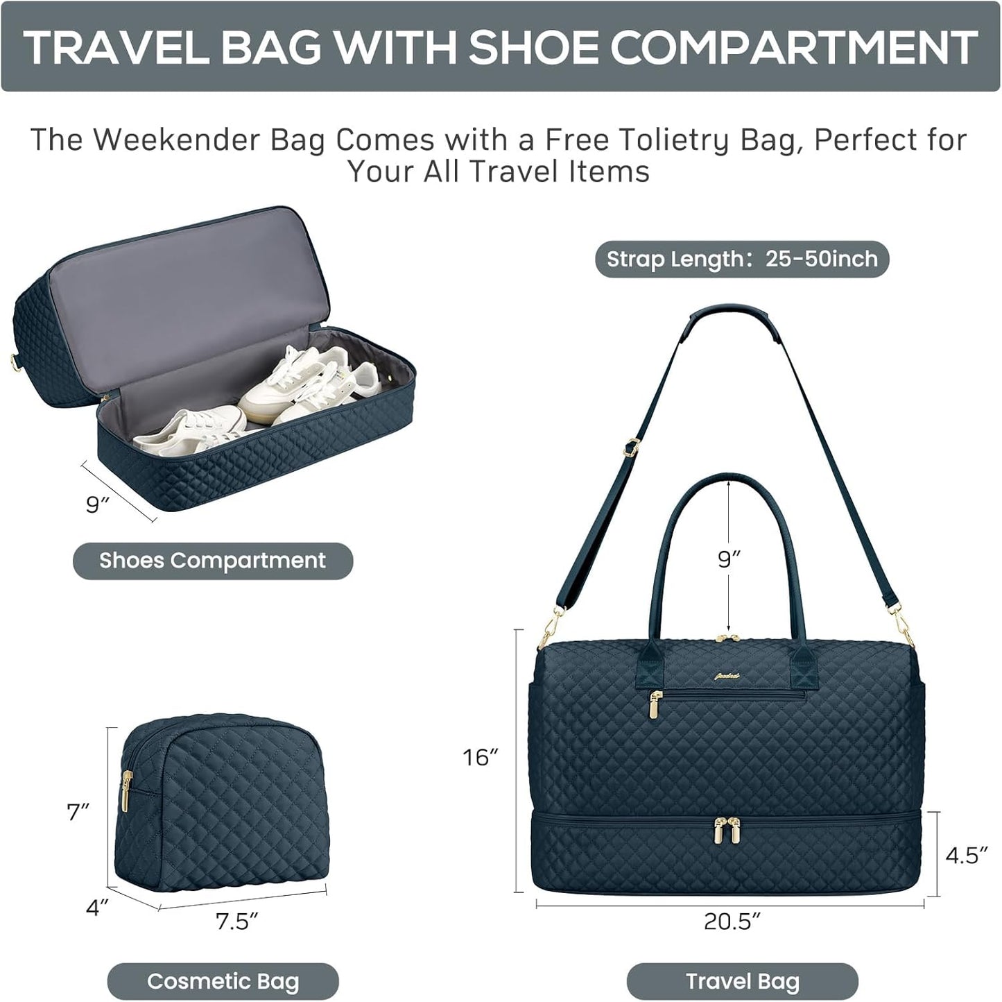 Travel Weekender Bags for Women - Duffle Bag Women with Shoe Compartment Carry On Overnight Bag with Toiletry Bag Duffel Bags with Wet Pocket for Gym Hospital Bags for Labor and Delivery Peacock Blue