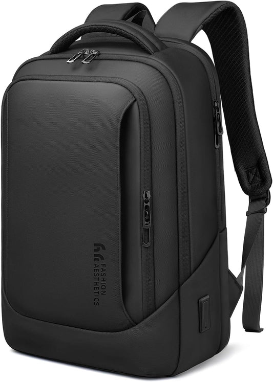 hk Laptop Backpack for Men with USB Charging Port Water-Resistant for 17.3 Inch Computer Bag Durable High-Tech Daypack Casual Backpack for Business Work College Weekender Travel- Black