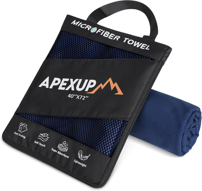 APEXUP Microfiber Travel Towel, Ultra Absorbent Quick Dry Towels, Lightweight Gym Sports Camping Towel for Workout, Yoga, Beach, Shower, Swimming (72"×40", Navy Blue)