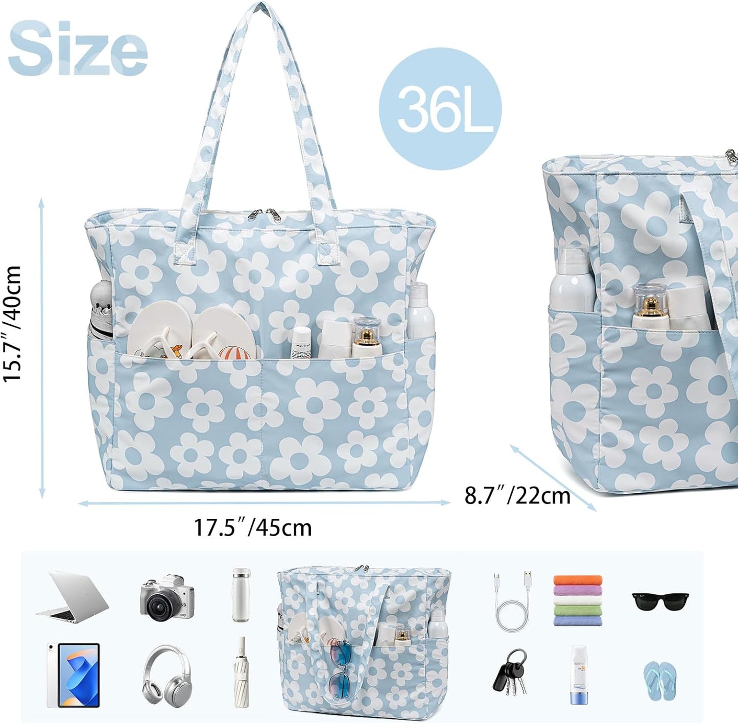 Beach Pool Bags Tote for Women Ladies Large Gym Tote Carry On Bag With Wet Compartment for Weekender Travel Waterproof
