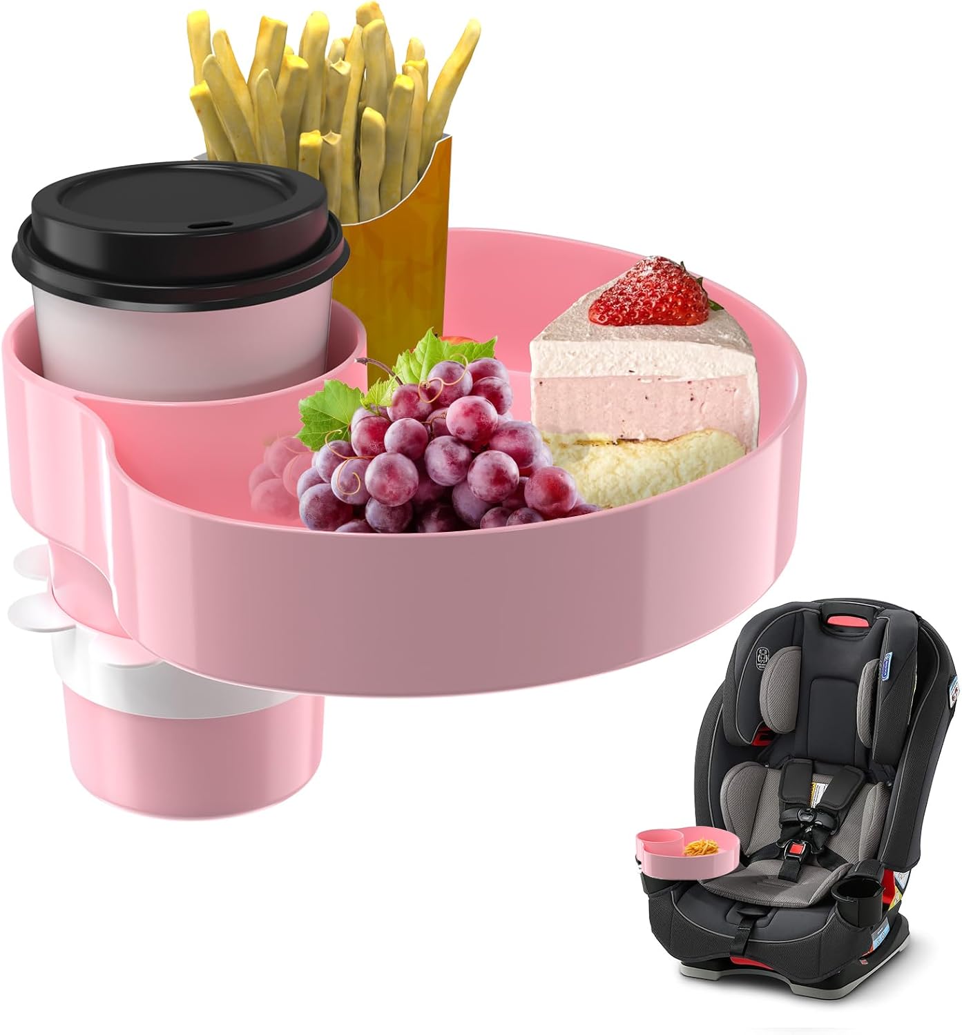 Kids Car Seat Tray, Travel Tray with Cup Holder for Toddler Baby, Kids Car Seat Food Snack Organizer for Road Trip, Stroller Snack Tray Travel Must Haves Toddler Must Haves (Pink)