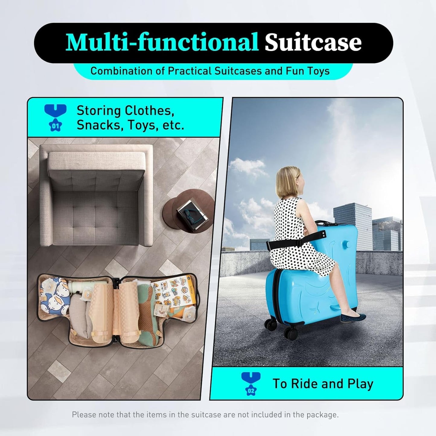 20 Inch Children's Ride On Trolley, Toddler Luggage Seat Ride with Lock, Kid's Ride-on Travel Suitcase with Spinner Wheels, Kids Travel Trolley Riding Luggage Suitcase for Boys Girls Gift, Blue