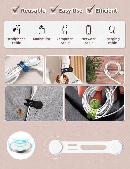 Kanemc 8-Pack Magnetic Cable Ties, Magnet Cord Wraps Reusable Silicone Cable Organizer Twist Zip Ties For USB Earphone Computer Smartphone Charging Cords (4Colors)