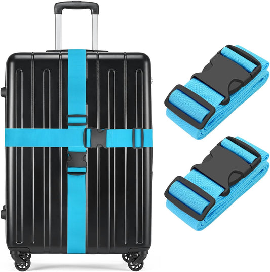 BILIONE Luggage Straps, 79" Long Belts Keep Suitcase Secure While Traveling, TSA Approved Add a Bag Premium Accessory for Travel Bag Closure (2PCS Blue)