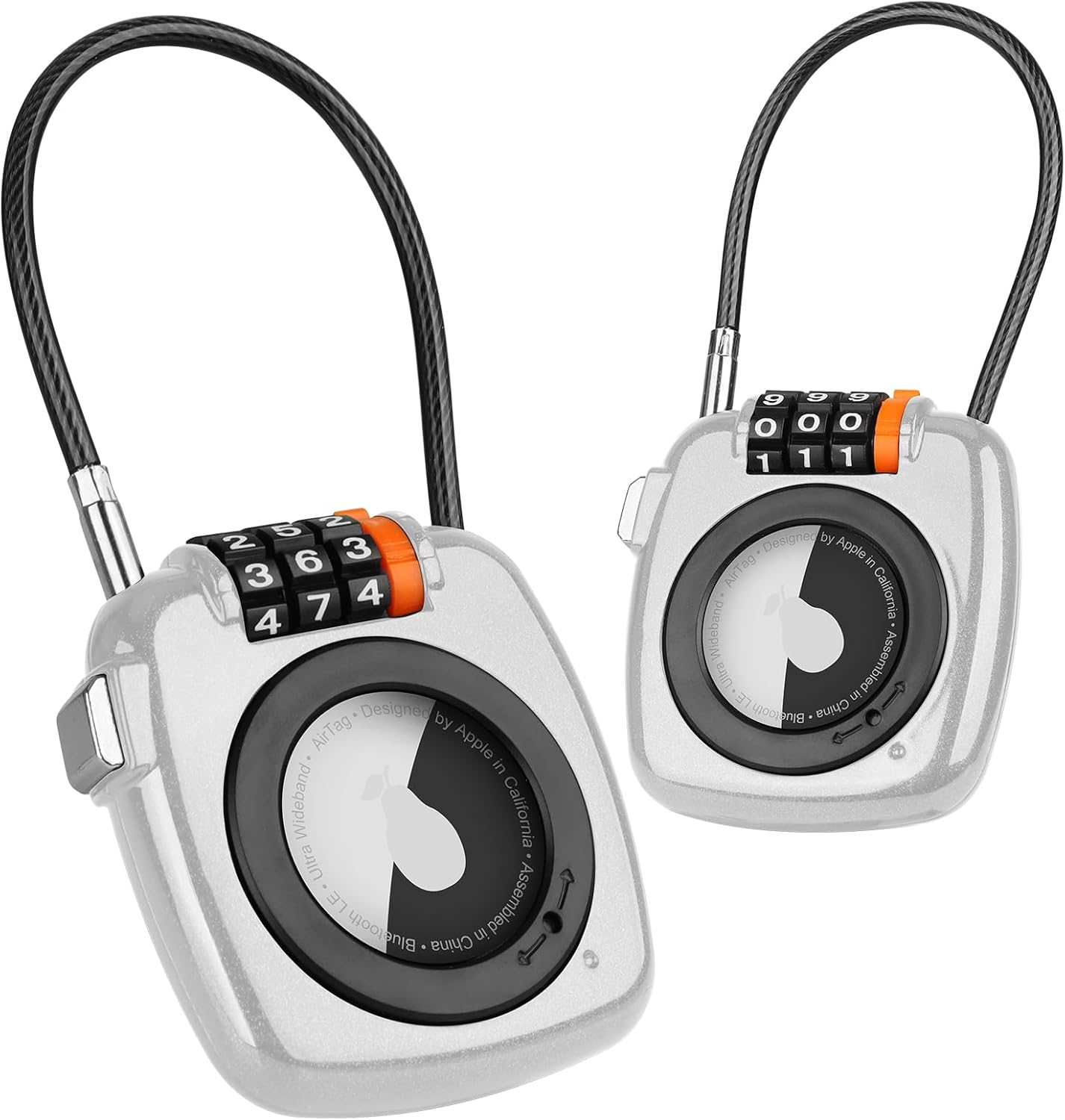 Compatible with Apple AirTag Secure Lock with Wire Cable, 3-Digit Combination Luggage Locks, Alloy Body Ultra Durable Anti-Lost Protective Case for Luggage, Bags, Suitcase, and Backpacks (WHITE)