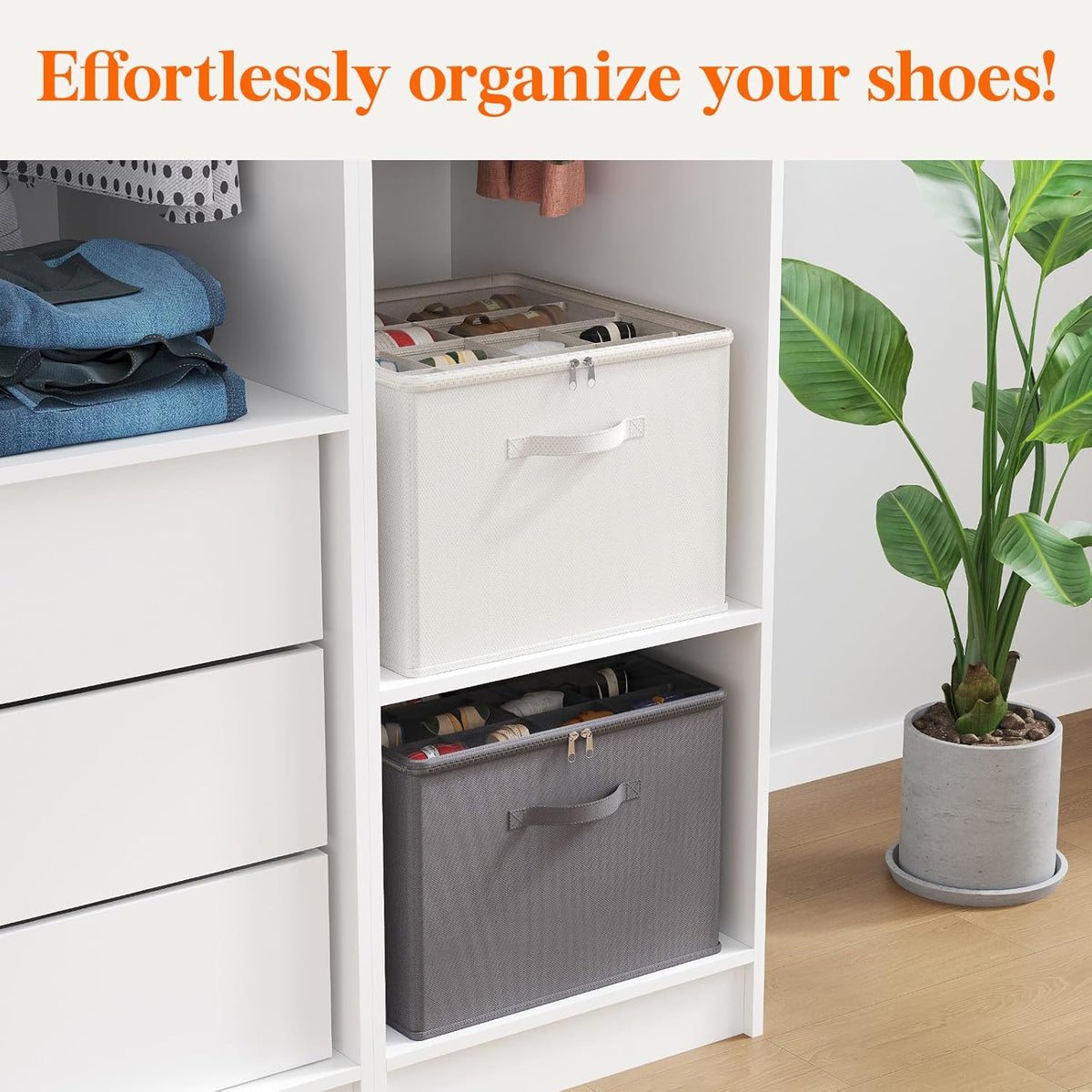 Lifewit Shoe Storage Organizer for Closet, Fits 12-16 Pairs, Large Shoe Box Storage Containers with Clear Cover and Reinforced Handles,Foldable Storage Bins Fits for Boots Heels Sneakers,2 Pack White