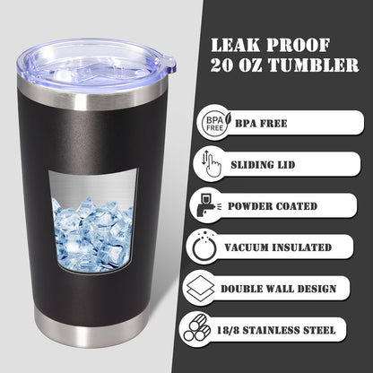 20 oz Tumbler with lid Double Wall Vacuum Insulated Tumblers Stainless Steel Coffee Mug Travel Coffee Tumbler Powder Coated Tumbler Cup Keep Hot&Cold - (Black 6 Pack)