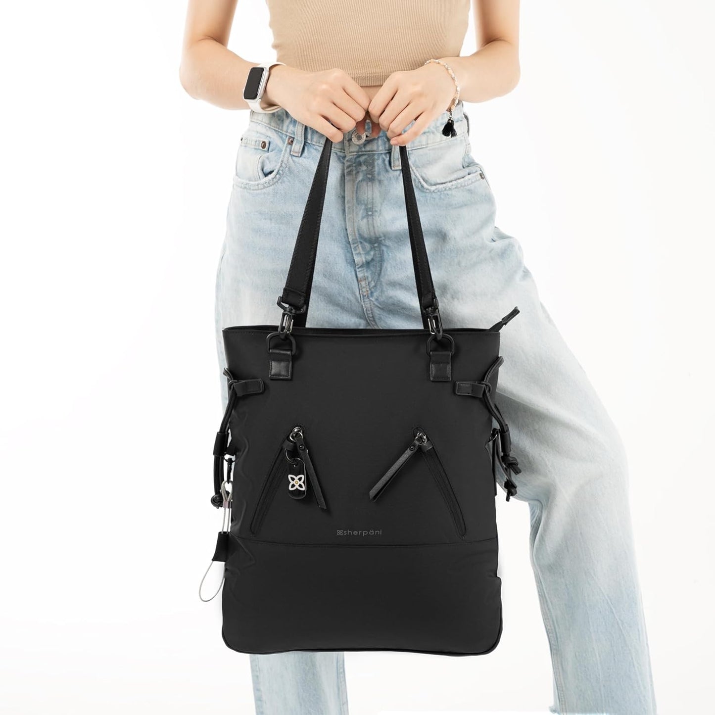 Sherpani Tempest, Anti Theft Convertible Backpack Tote, 14L Travel Backpack, Travel Gifts for Women, Handbags, RFID Protection, Fits 15” Laptop (No Sleeve) (Carbon)