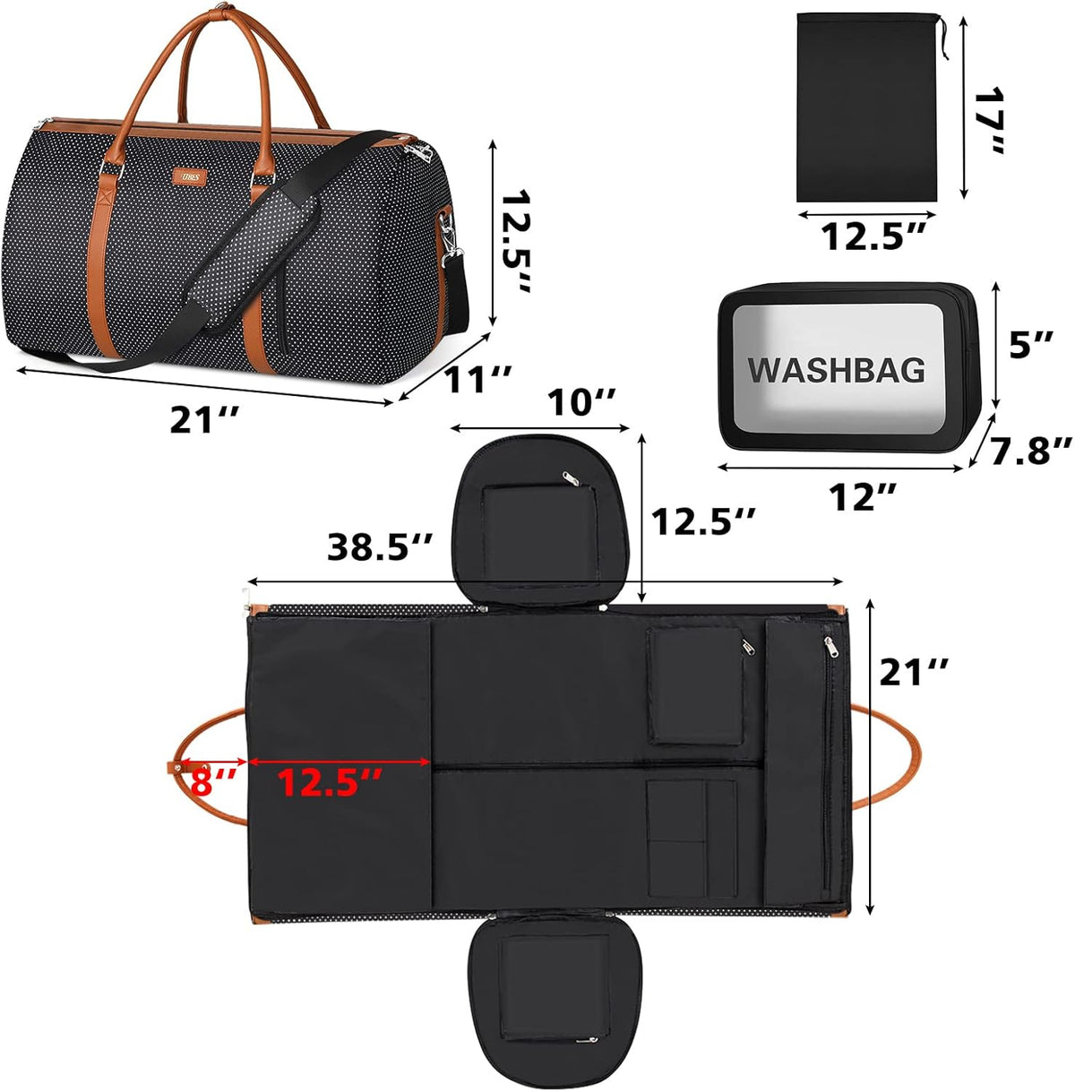 Garment Bag for Travel Convertible Carry On Garment Bag Large Travel Duffel Bags for Women 2 in 1 Hanging Suitcase Suit Travel Bags for Women & Men 3pcs Set