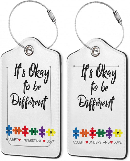2Pcs Luggage Tag for Suitcase Autism Awareness Cute Suitcase Tag with Privacy Flap & Name ID Label & Metal Loop,Travel Bag Luggage Tags for Women