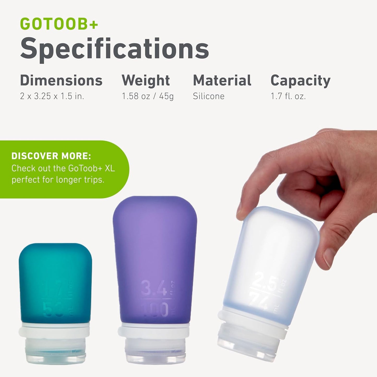 humangear GoToob+ Refillable Silicone Travel Size Bottles with Locking Cap, 3pk Set, Rose/Lilac/Magenta, Small (1.7 fl.oz; 53ml)