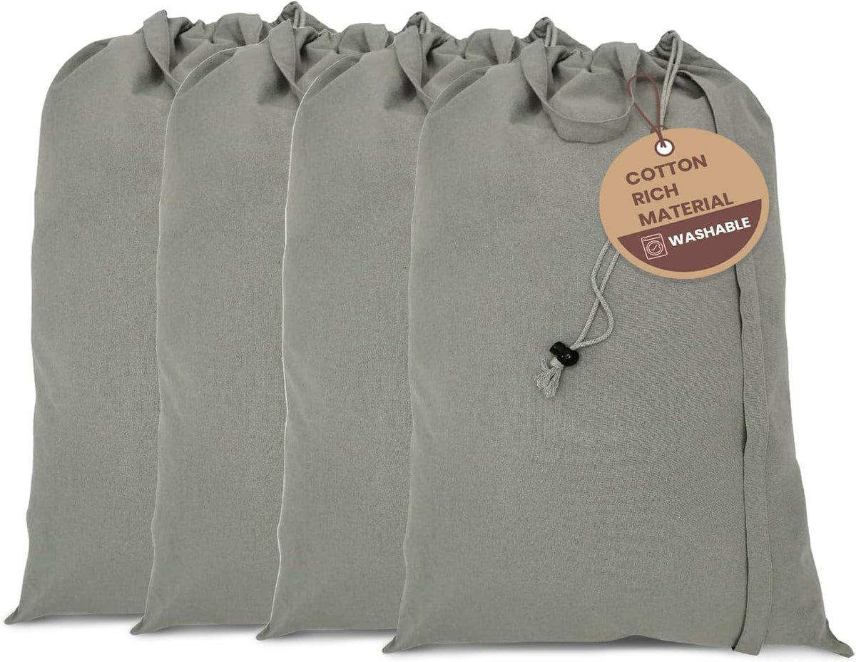 LFH Home Cotton Canvas Large Laundry Bag with Handle, Heavy Duty Drawstring Closure Washable Laundry Bags, School Travel, Home, Hotel, College Dorm, Organizer Sack, Toys Clothes 28x40 (Pack of 4)-Grey