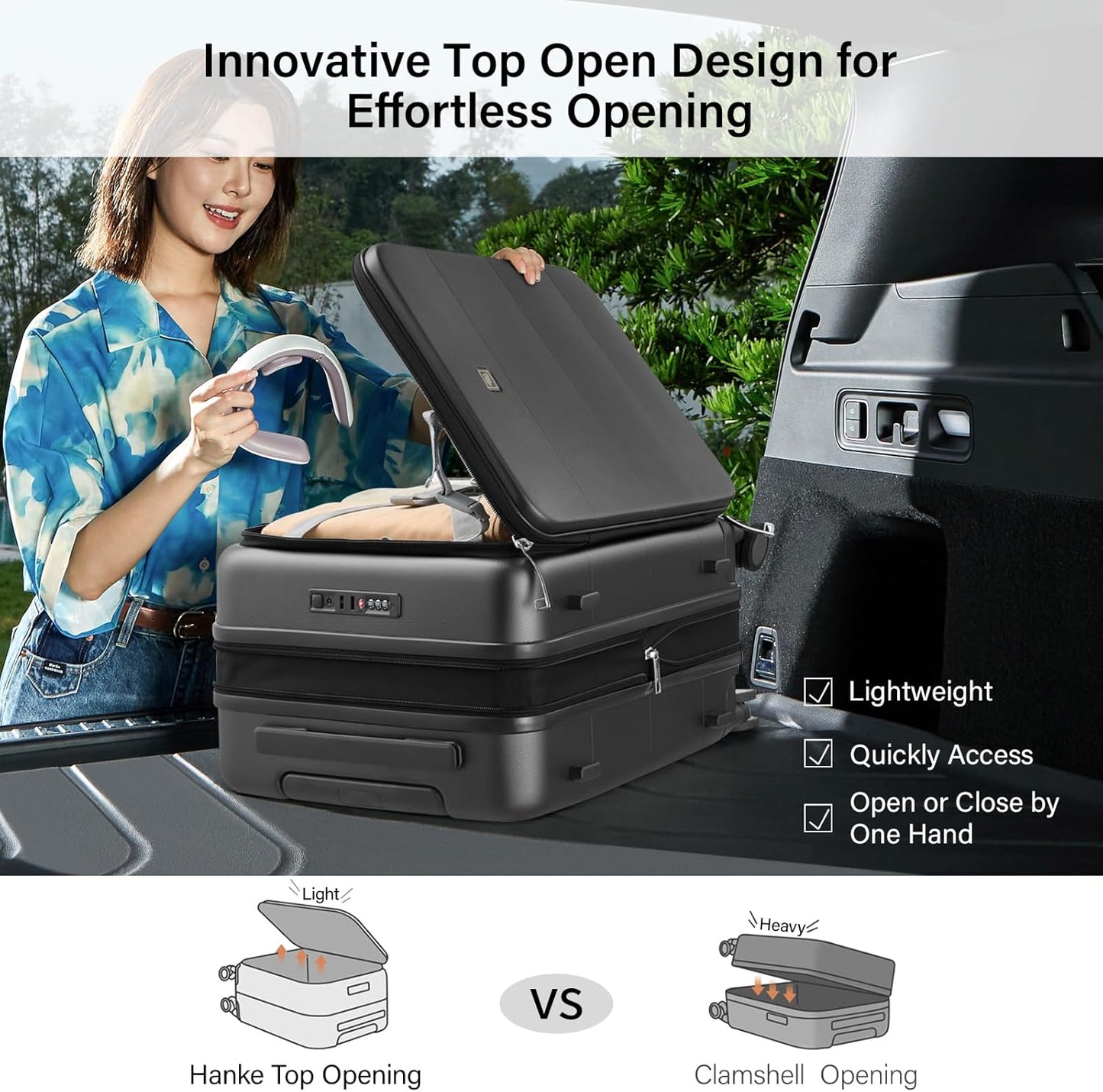 Hanke Hardside Expandable Checked Luggage, 24 Inch Top Opening Trunk Luggages with Spinner Wheels, All-PC Hard Shell Suitcase, Lightweight TSA Checked-Medium(Graphite Grey, 83L)