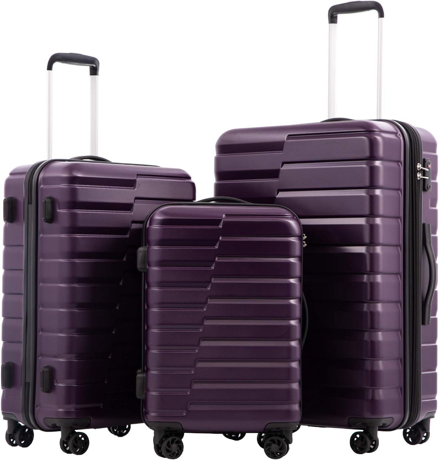 COOLIFE Luggage Expandable Suitcase PC ABS TSA Luggage 3 Piece Set Lock Spinner Carry on (purple, 3 piece set)