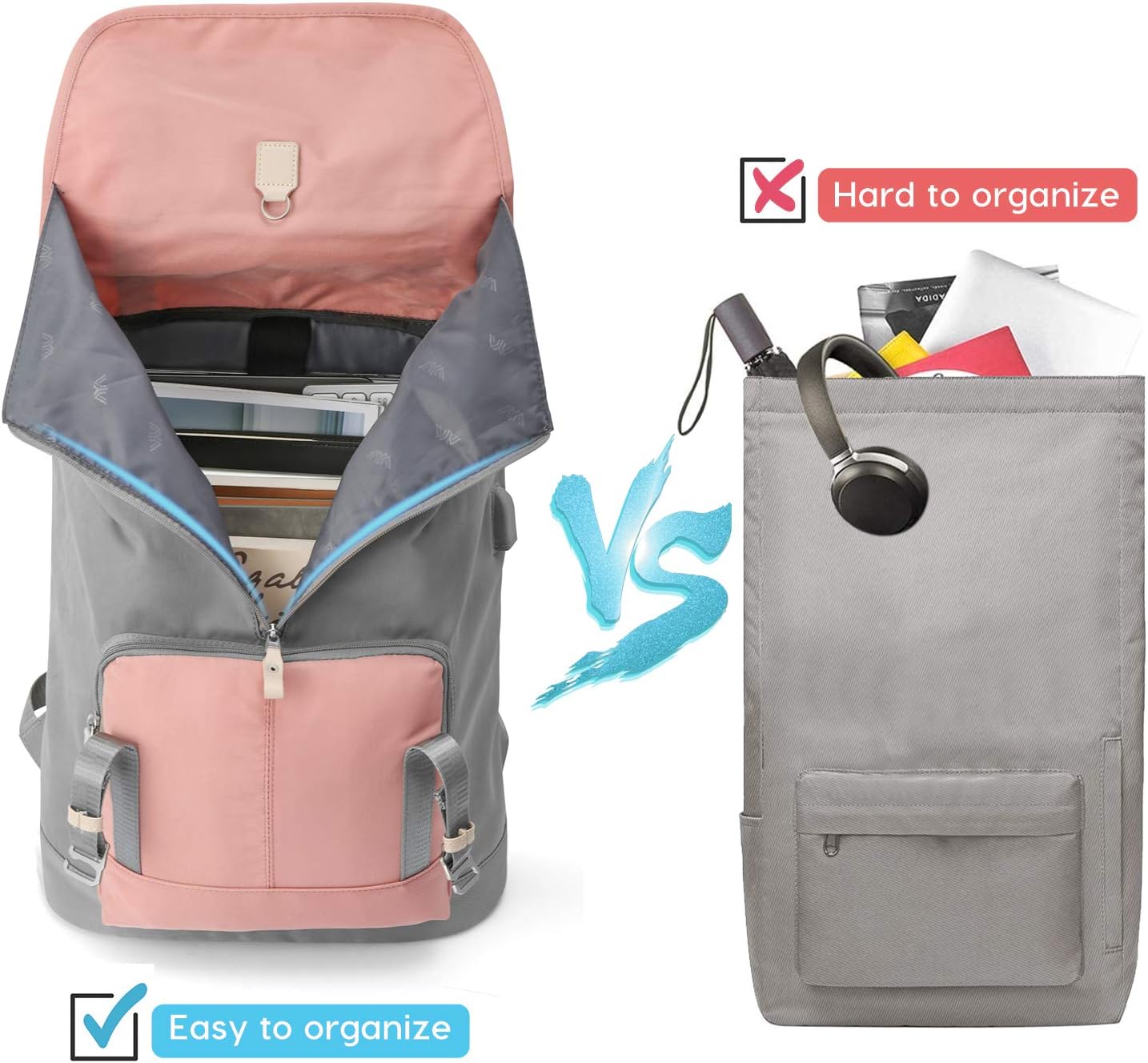 17 Inch Women Backpack School Bags for Teen Girls,College Student Bookbag Computer Backpack with USB Charging Port