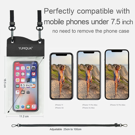 Large Waterproof Phone Pouch 2 Pack, IPX8 Waterproof Cell Phone Case Dry Bag Compatible with iPhone 15 14 13 12 Pro Max/Galaxy S23 Ultra S22 Pixel 4 XL Up to 7.5", Black+Army Green