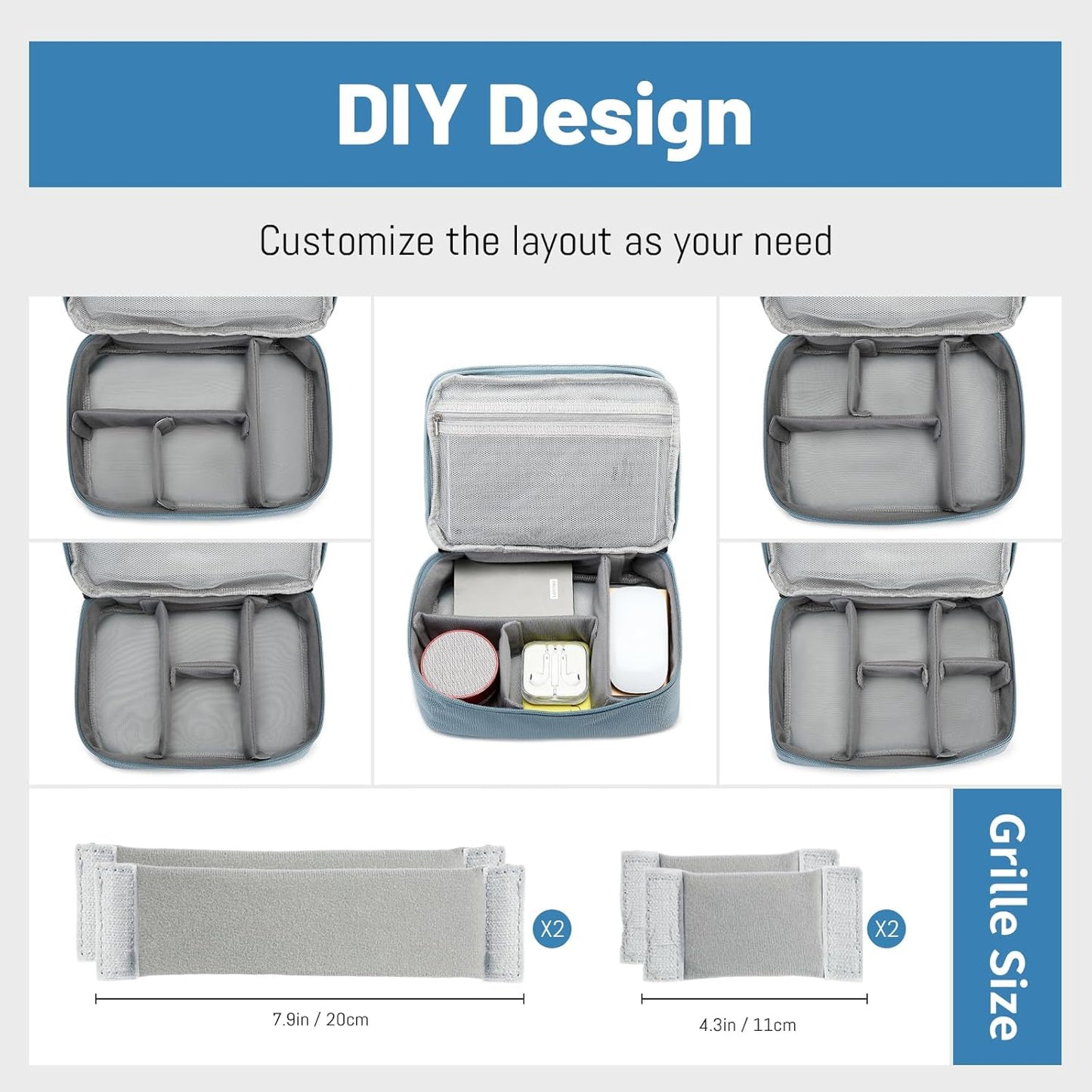 Lanola Travel Cable Organizer Bag, Electronic Accessories Case Portable Double Layer Cable Storage Bag for Cord,phone,Charger, Flash Drive,SD Card,Phone,Power Bank,Personal Items - Grey