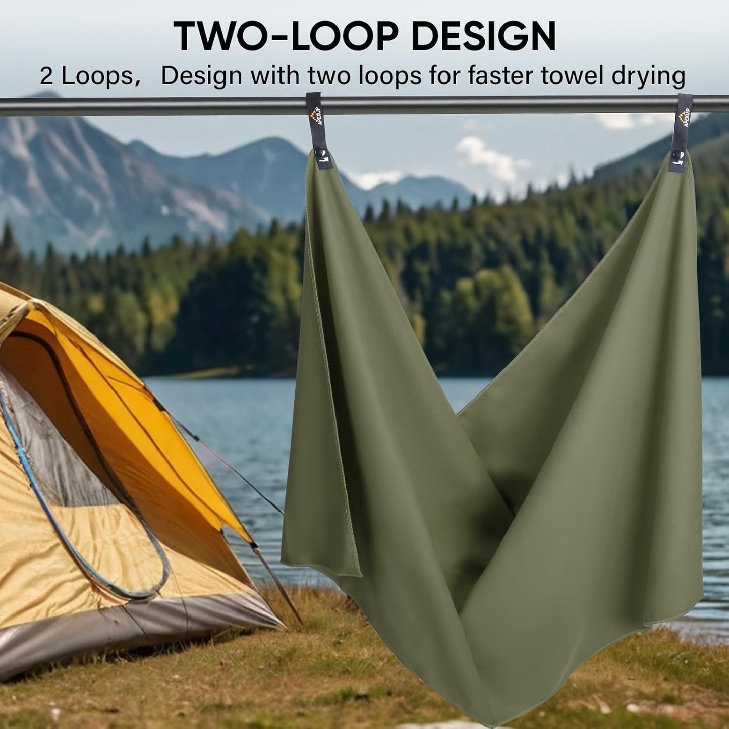 APEXUP Microfiber Travel Towel, Ultra Absorbent Quick Dry Towels, Lightweight Gym Sports Camping Towel for Workout, Yoga, Beach, Shower, Swimming (48"×24", Army Green)