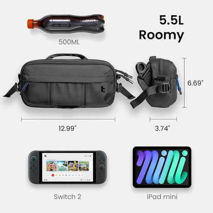 tomtoc 5.5L Sling Bag for Nintendo Switch 2, Heavy Duty Crossbody Bag for Men/Women, Water-resistant Tactical Carry Chest Daypack Travel Shoulder Pack for Steam Deck OLED, ASUS ROG Ally X, iPad mini