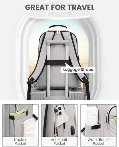 LOVEVOOK Laptop Backpack Purse for Women, Work Travel Computer Bags, College School Backpack for Student Girl, Quilted Casual Daypack with USB Port, Fit 15.6 Inch Laptop, Grey