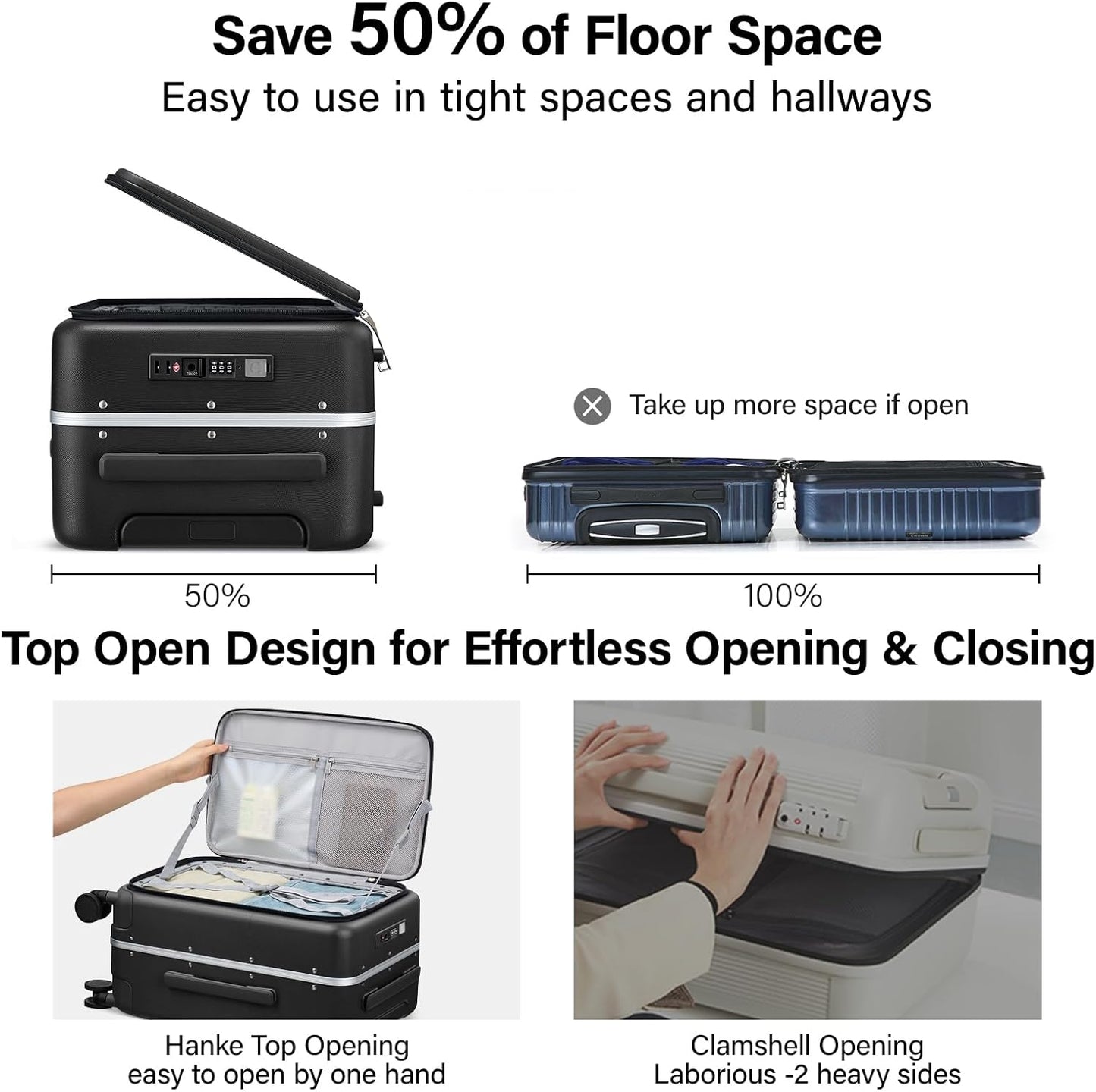 Hanke 28 Inch Luggage with Cup Holder and Charge,Top Opening Hard Shell Suitcases with Wheels and Dividers,Aluminum Frame Trunk Luggage Extra Large Suitcase with Lock for Travel，Jet Black