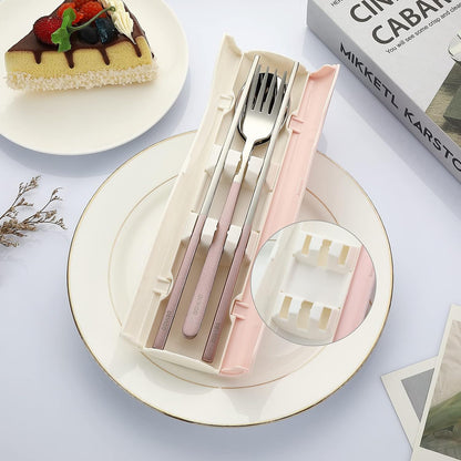 DEVICO Portable Travel Utensils with Case, Reusable Camping Silverware for Lunch, 18/8 Stainless Steel Cutlery Set (Pink)