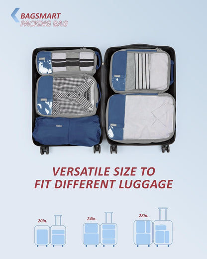 BAGSMART 6 Set Compression Packing Cubes - Lightweight Travel Essentials, Durable Luggage Organizer