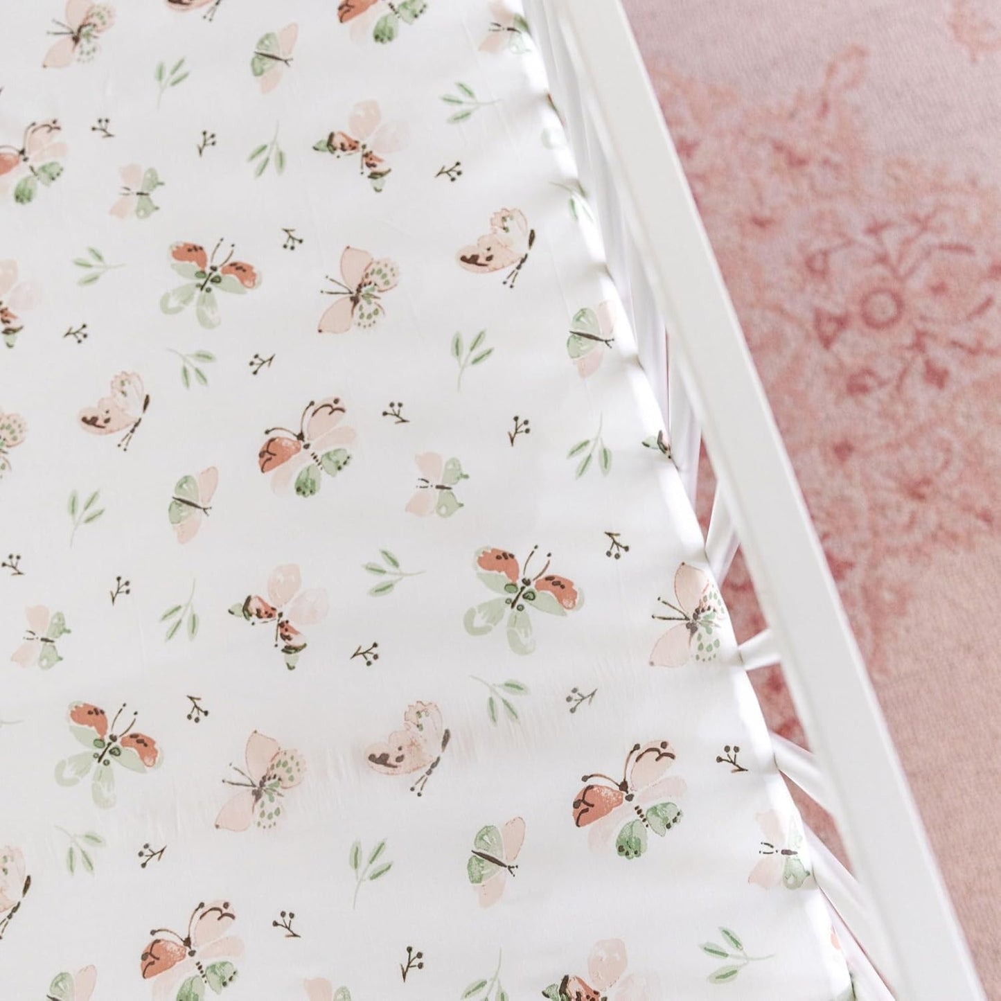 Crane Baby Crib Sheet - 100% Cotton, Breathable Fitted Sheet for Standard Crib Mattress (28"x 52"), Butterfly Pattern for Boys and Girls