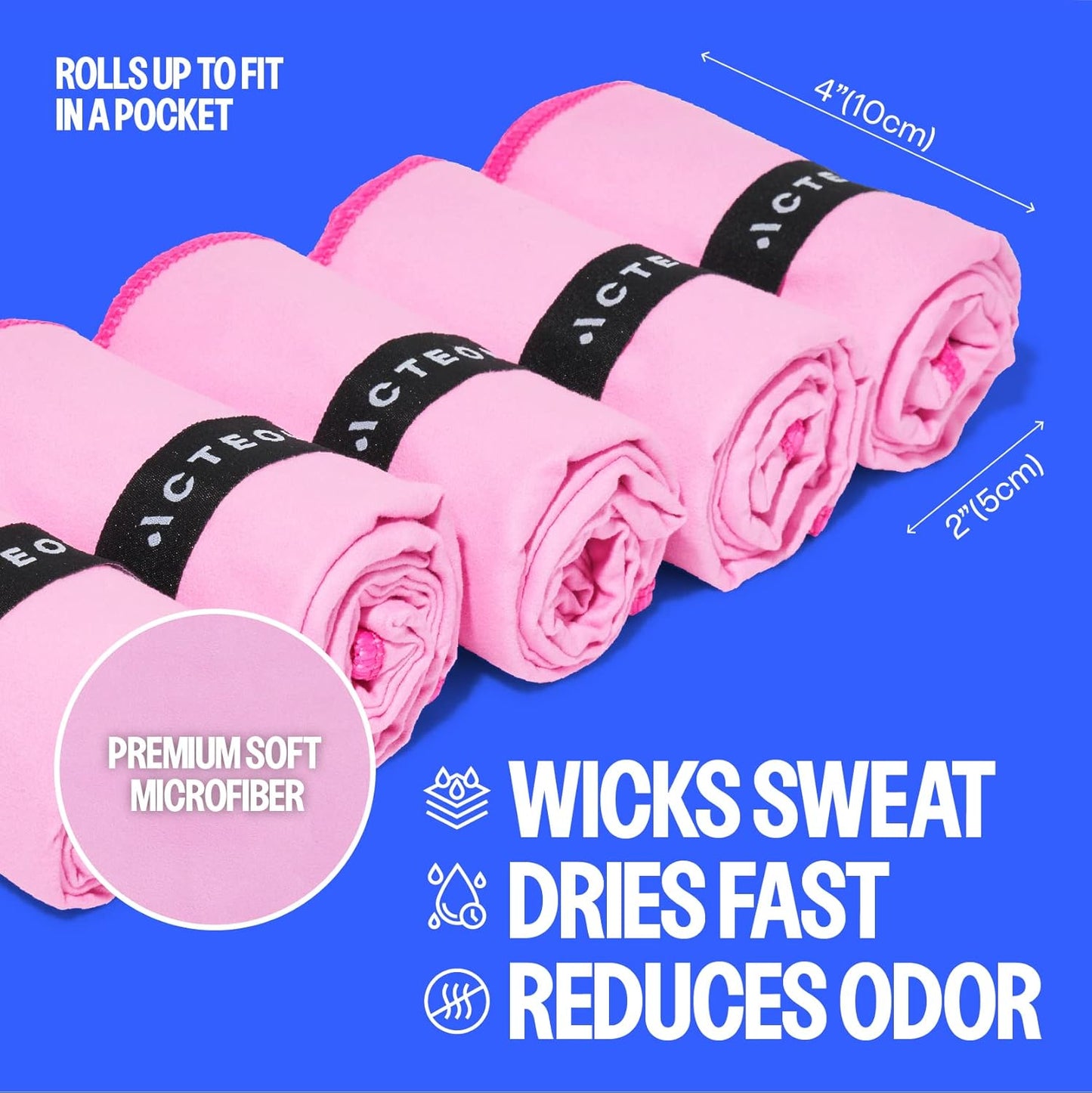 Acteon Microfiber Quick Dry Gym Towels, Silver ION Odor-Free Super Absorbent Pink Towels, Pink Towel Set, Womens Workout Accessories for Body Sweat Yoga Tennis