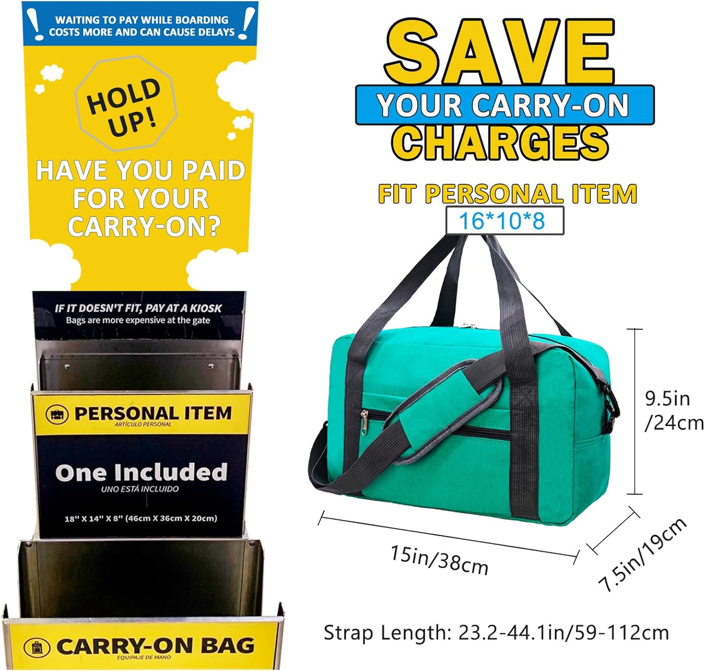 15 Inch Small Carry On Bags for Airplanes Spirit Airlines Personal Item Bag Underseat Foldable Travel Duffle Gym Bags for Women Men(20L,Teal)