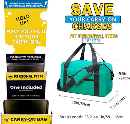 15 Inch Small Carry On Bags for Airplanes Spirit Airlines Personal Item Bag Underseat Foldable Travel Duffle Gym Bags for Women Men(20L,Teal)