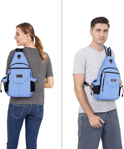MOSISO Sling Backpack,Canvas Crossbody Hiking Daypack Bag with Anti-theft Pocket, Air Blue
