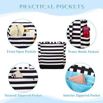 VASCHY Beach Bag for Women, Large Waterproof Sandproof Fold-able Packable Pool Tote Bag w Zipper/Pockets