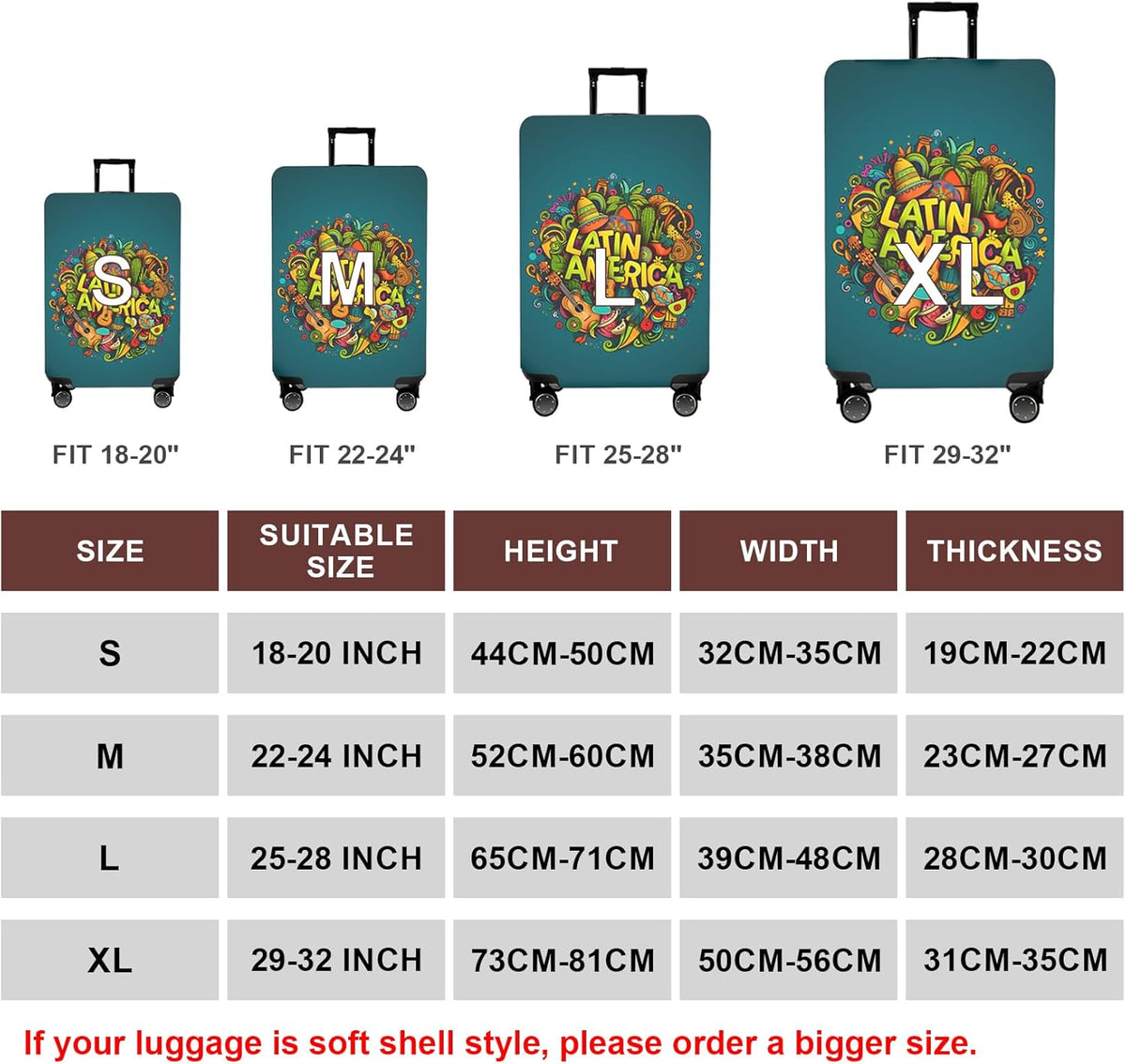 WUJIAONIAO Travel Luggage Cover Baggage Suitcase Cover Protector Skins 18-32 Inch (US-Area, L (for 25-28 inch luggage))