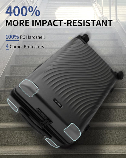 ECOHUB Hardside Expandable Carry On Luggage, Recycled PC 24" Rolling Luggage 26x16x11 Airline Approved with Spinner Wheels & TSA Lock, Lightweight Hardshell Travel Suitcase, 24inch Carry-on Grey