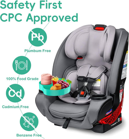 Kids Car Seat Tray, Travel Tray with Cup Holder for Toddler Baby, Kids Car Seat Food Snack Organizer for Road Trip, Stroller snack Organizer Travel Must Haves Toddler Must Haves (Cyanine, 1 PCS)