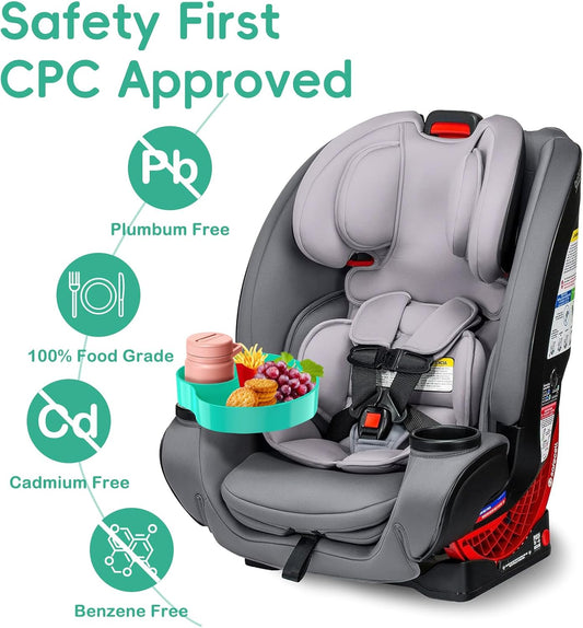 Kids Car Seat Tray, Travel Tray with Cup Holder for Toddler Baby, Kids Car Seat Food Snack Organizer for Road Trip, Stroller snack Organizer Travel Must Haves Toddler Must Haves (Cyanine, 1 PCS)