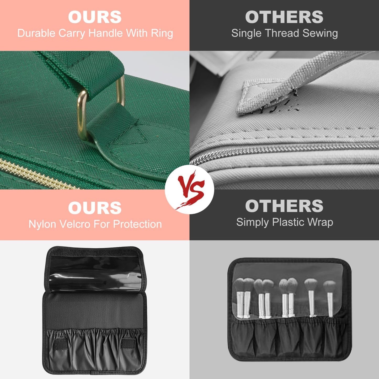 Mocado Travel Makeup Bag with LED Lighted Mirror,Travel Makeup Organizer,Makeup Case with 3 Color Lighted Setting and 10x Magnifying Mirror,Portable Storage and Adjustable Dividers Makeup Box(Green)