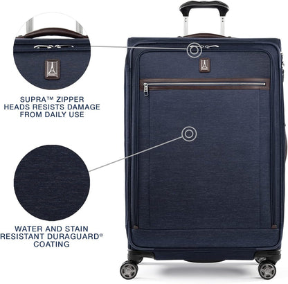 Travelpro Platinum Elite Softside Expandable Checked Luggage, 8 Wheel Spinner Large Suitcase, TSA Lock, Men and Women, True Navy Blue, Checked Large 29-Inch