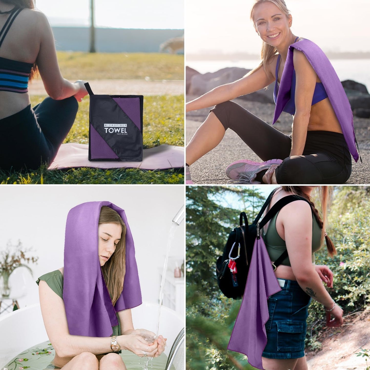 Microfiber Travel Towel, Soft Lightweight Quick Dry Towel, Super Absorbent Compact Travel & Sports & Beach Towels for Camping, Backpack, Gym, Swimming, Yoga, Hiking (M:20"×40" -Purple)