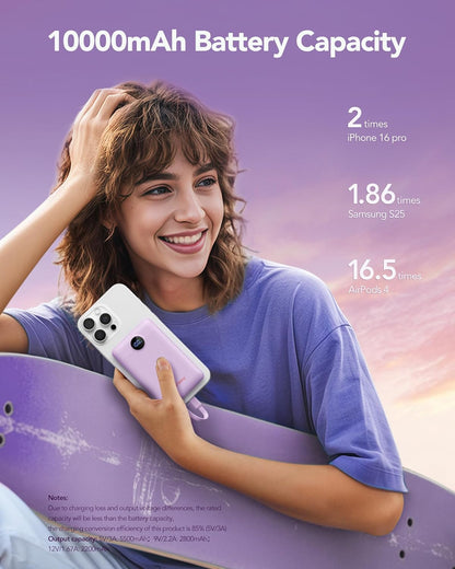 Mini Portable Charger with Built-in Cables 22.5W Fast Charging Power Bank USB-C Small Battery Pack 10000mAh Travel Essential Slim Battery for iPhone 16/15/14, Samsung 25/24, and More