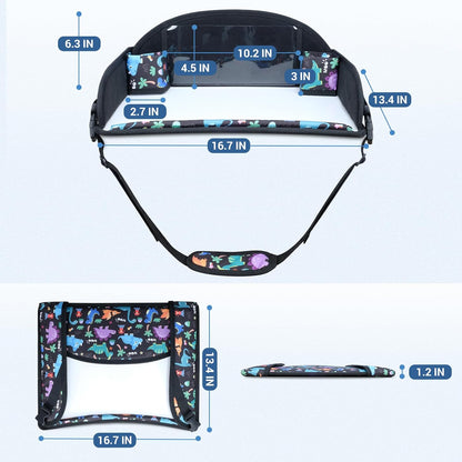 COOLBEBE Kids Travel Tray for Toddler Car Seat, 2PCS Travel Tray for Airplane, Toddler Car Seat Lap Tray, Carseat Table Tray for Kids Travel Activities(Dinosaur & Pink Unicorn)