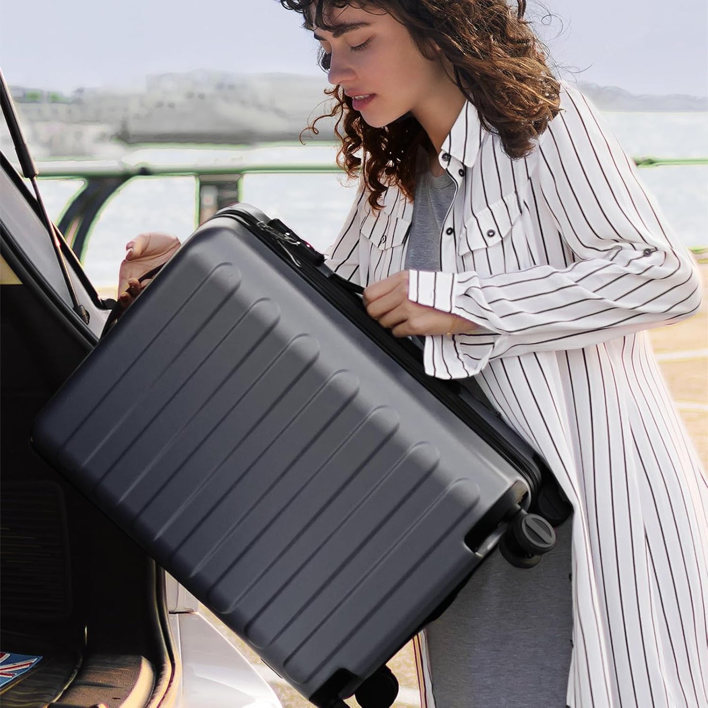 Carry on Luggage 22 X 14 X 9 Airline Approved, 20 Inch Luggage for 3-5 Days Travel, Double Spinner Wheels, 100% Hardshell PC, TSA Lock (02-Grey (Basic), Checked 26-Inch)