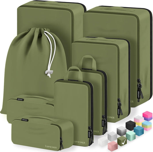 8 Set Compression Packing Cubes for Travel, Waterproof Luggage Organizers, Suitcase Organizer Set for Carry-On & Checked Baggage, Travel Accessories for Men & Women