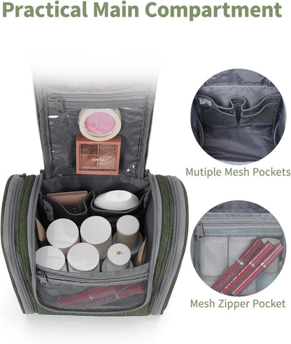 Narwey Small Hanging Travel Toiletry Bag Cosmetic Make up Organizer for Women and Men (Medium, Army Green)