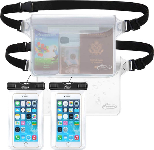AiRunTech Waterproof Cell Phone Bag - 4 Pack Clear Pouches for Outdoor Activities - Universal Fit for iPhone and Other Devices - 2 Phone Cases + 2 Fanny Packs